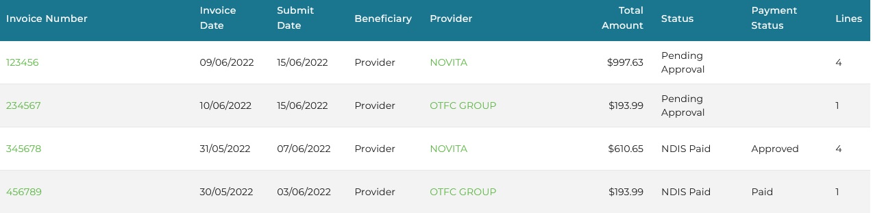 Our Plan Management software: Invoice management